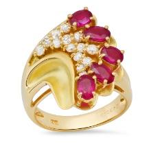 18K Yellow Gold Setting with 1.54ct Ruby and 0.40ct Diamond Ladies Ring