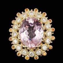 14K Yellow Gold 16.64ct Kunzite 0.72ct Sapphire and 1.78ct Diamond Ring