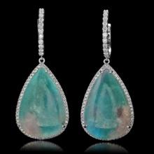 14K Gold 37.36ct Chalcedony 1.89ct Diamond Earrings