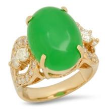 14K Yellow Gold 9.53ct Jadeite and 1.28ct Diamond Ring