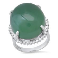 Platinum Setting with Approx. 17ct Jade and 0.58ct Diamond Ladies Ring