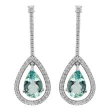 14k White Gold 7.21ct Aquamarine 1.33ct Diamond Earrings