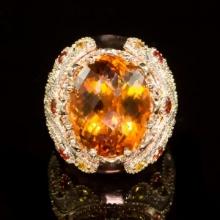 14K Rose Gold 17.89ct Citrine 1.42ct Sapphire and 1.21ct Diamond Ring