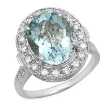 14K White Gold 4.20ct Aquamarine and 0.58ct Diamond Ring