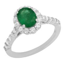 14k White Gold 1.19ct Emerald 0.70ct Diamond Ring