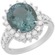 14k White Gold 4.47ct Aquamarine 0.95ct Diamond Ring