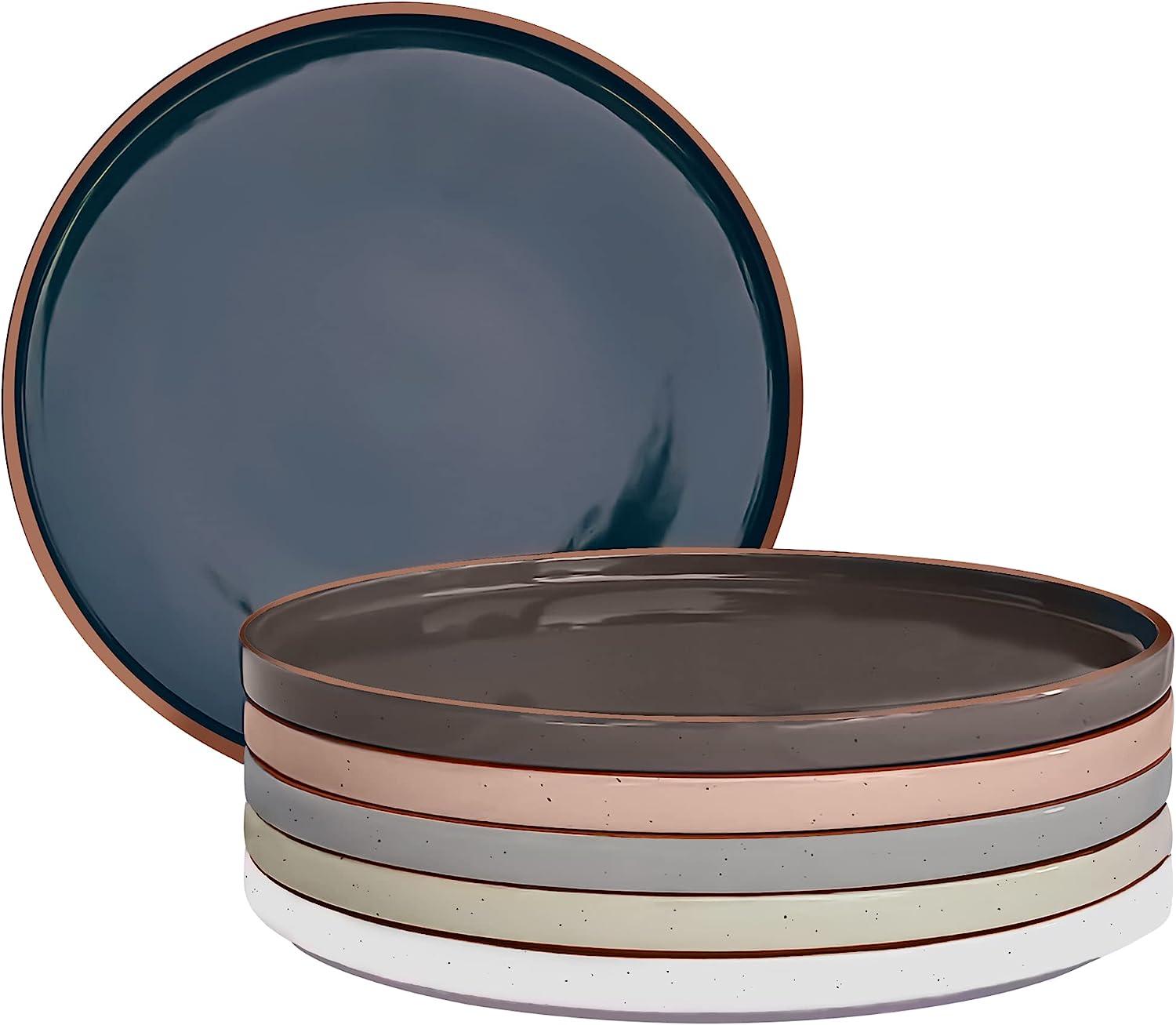 Mora Ceramic Flat Dinner Plates Set of 6, 10.5 High Edge Dish Set, Assorted Neutrals Retail $55.00