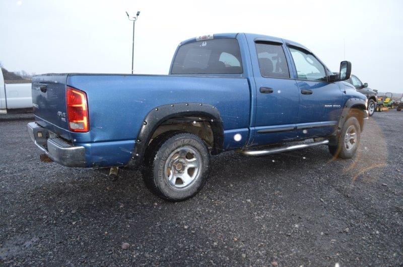 '03 Dodge 1500 w/ 5.9 Liter gas engine, 4wd, 163,380 miles. (V.I.N.# 1D7HU18Z83S206830)(needs frame