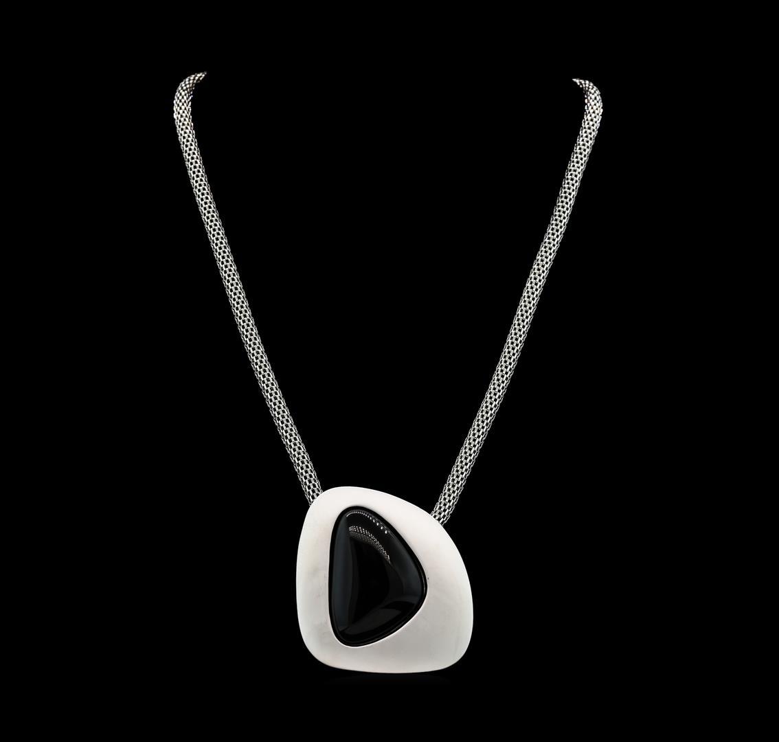 Asymmetry Stone Pendant Short Necklace - Rhodium