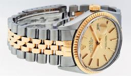 Rolex Mens 2 Tone Champagne Index 36MM 14K Yellow Gold & Steel Datejust Wristwat