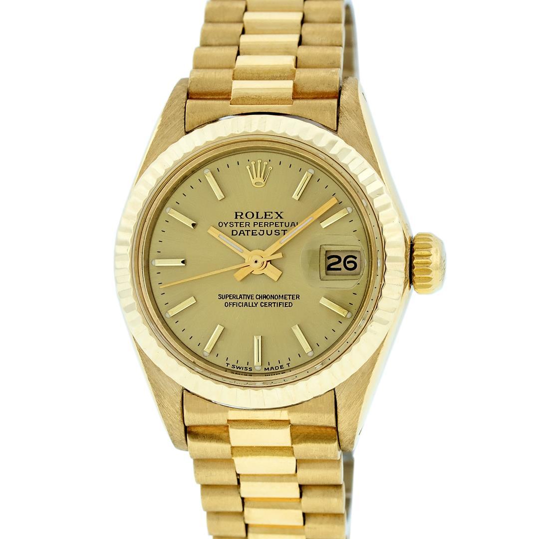 Rolex Ladies 18K Yellow Gold Champagne Index Datejust President Wristwatch