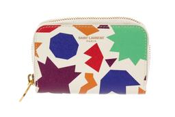 Saint Laurent White Multicolor Leather Small-Shapes Print Compact Zippy Wallet