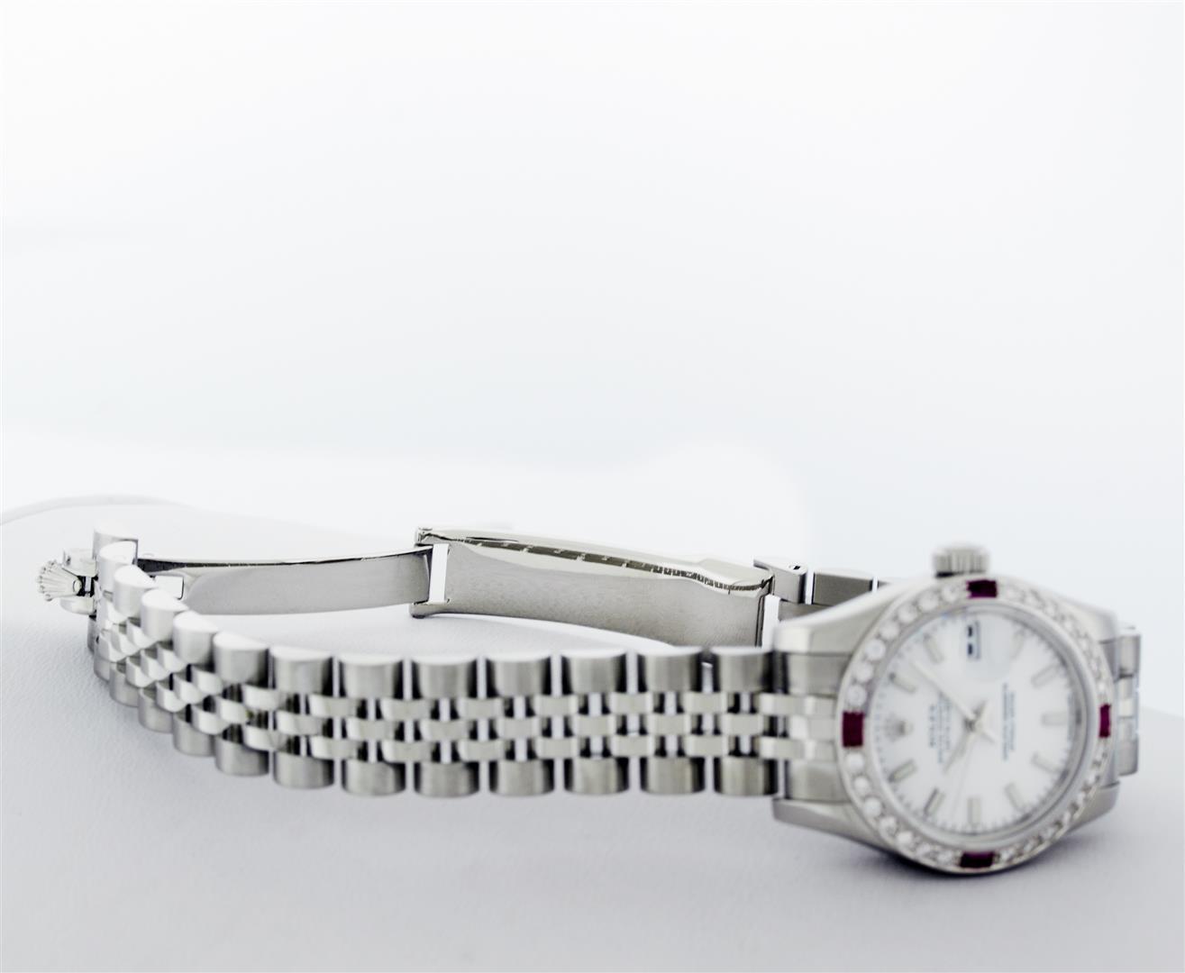 Rolex Ladies New Style Sapphire Quickset White Index White Gold Ruby Diamond Bez