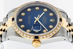 Rolex Mens Two Tone Blue Vignette Diamond & Sapphire Datejust Wristwatch 36MM