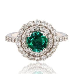 0.94 ctw Emerald and 1.16 ctw Diamond 14K White Gold Ring