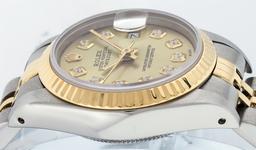 Rolex Ladies Two Tone 18K Yellow Gold And Steel Champagne Diamond Quickset Datej