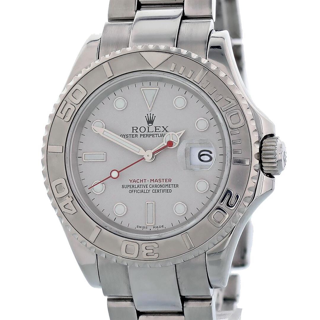 Rolex Mens Stainless Steel Platinum Dial 40MM Yacht Master Wristwatch