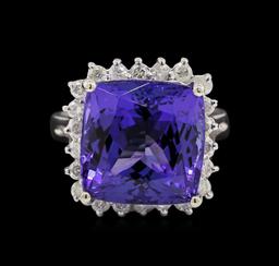 14KT White Gold 12.95 ctw GIA Certified Tanzanite and Diamond Ring