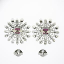 Vintage Platinum 4.02 ctw Rhodolite Garnet & Diamond Snowflake Post Stud Earring