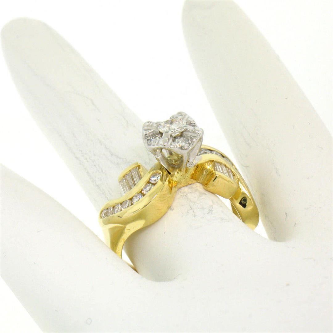 14k Yellow & White Gold 1.0 ctw Fine Round & Baguette Diamond Solitaire Ring