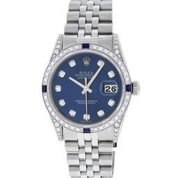 Rolex Mens 36MM Stainless Steel Blue Diamond And Sapphire Datejust