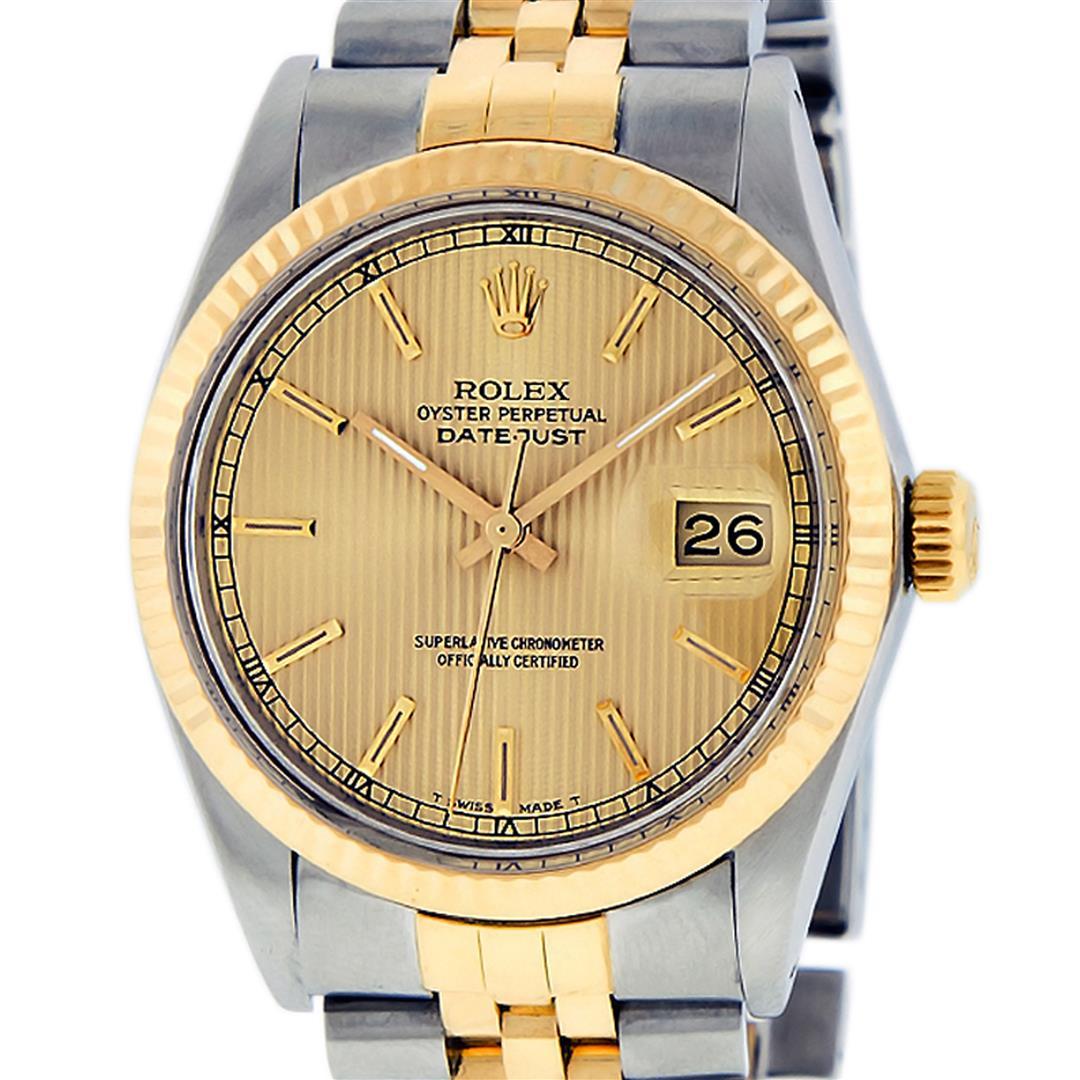 Rolex Mens 2 Tone Yellow Gold And Steel Champagne Tapestry Index 36MM Datejust W