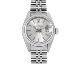 Rolex Ladies Quickset Stainless Steel Silver Index Engine Turn Bezel Date Watch