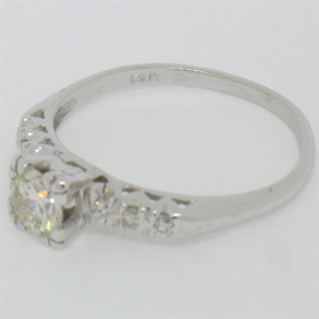 Vintage 14K White Gold .70 ctw Transitional Cut Diamond Solitaire Engagement Rin