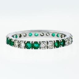 14K White Gold 1.40 ctw Round Shared Prong Diamond & Emerald Eternity Band Ring