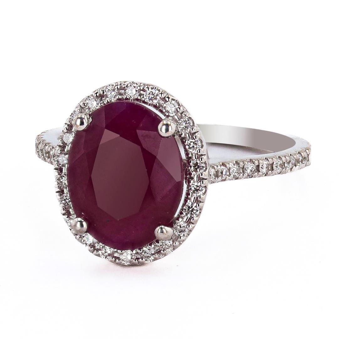 4.37 ctw UNHEATED Ruby and 0.41 ctw Diamond 14K White Gold Ring