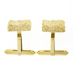 Men's Solid 14k Yellow Gold Nugget Textured Polished Finish Square Cuff Links