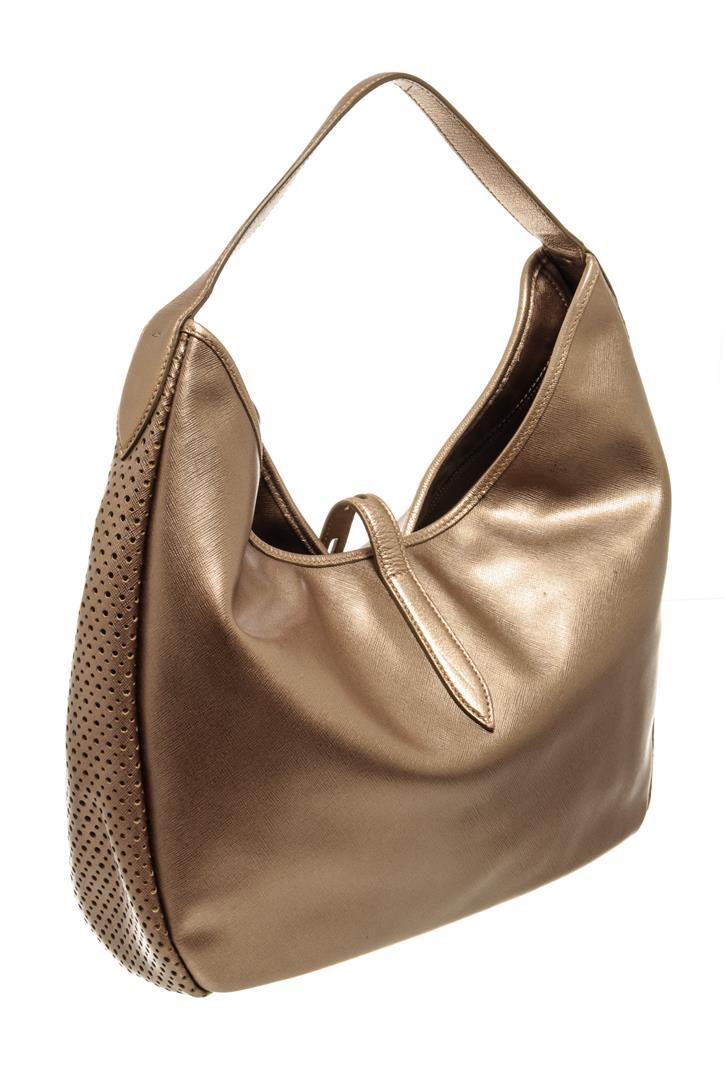 Salvatore Ferragamo Light Bronze Leather Perforated Hobo Bag