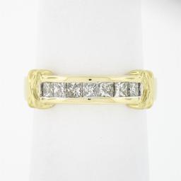 18k Yellow Gold 0.70 ctw Channel Set Princess Cut Diamond w/ "X" Sides Band Ring