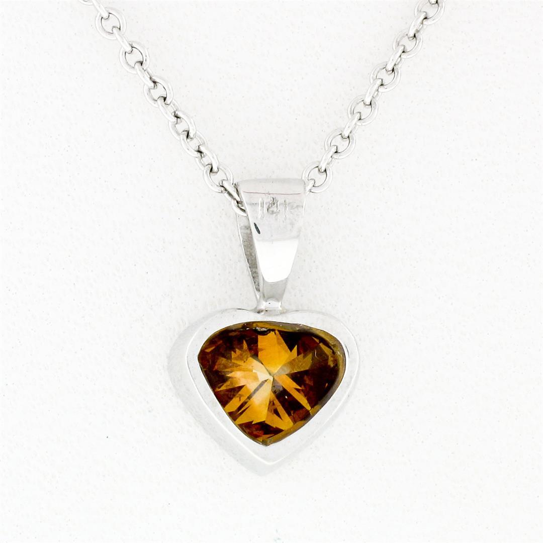 14k White Gold GIA 0.70 ctw Fancy Deep Brown Orange Heart Natural Diamond Pendan