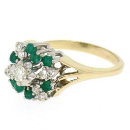 Petite 14k White & Yellow Gold 0.80 ctw Round Diamond Emerald Cluster Dinner Rin