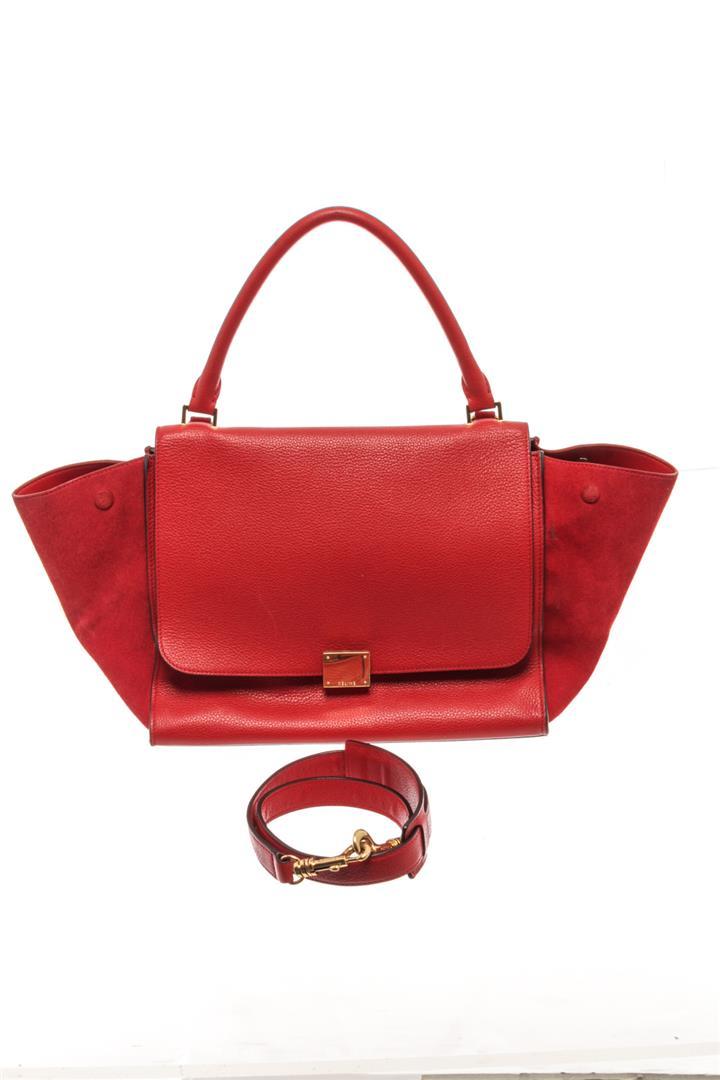 Celine Red Leather Medium Trapeze Shoulder Bag