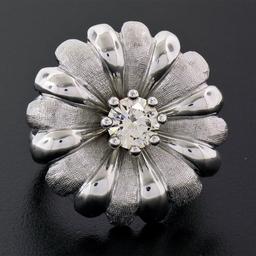 Vintage 18K White Gold .78 ctw Round Brilliant Diamond Large Cocktail Flower Rin