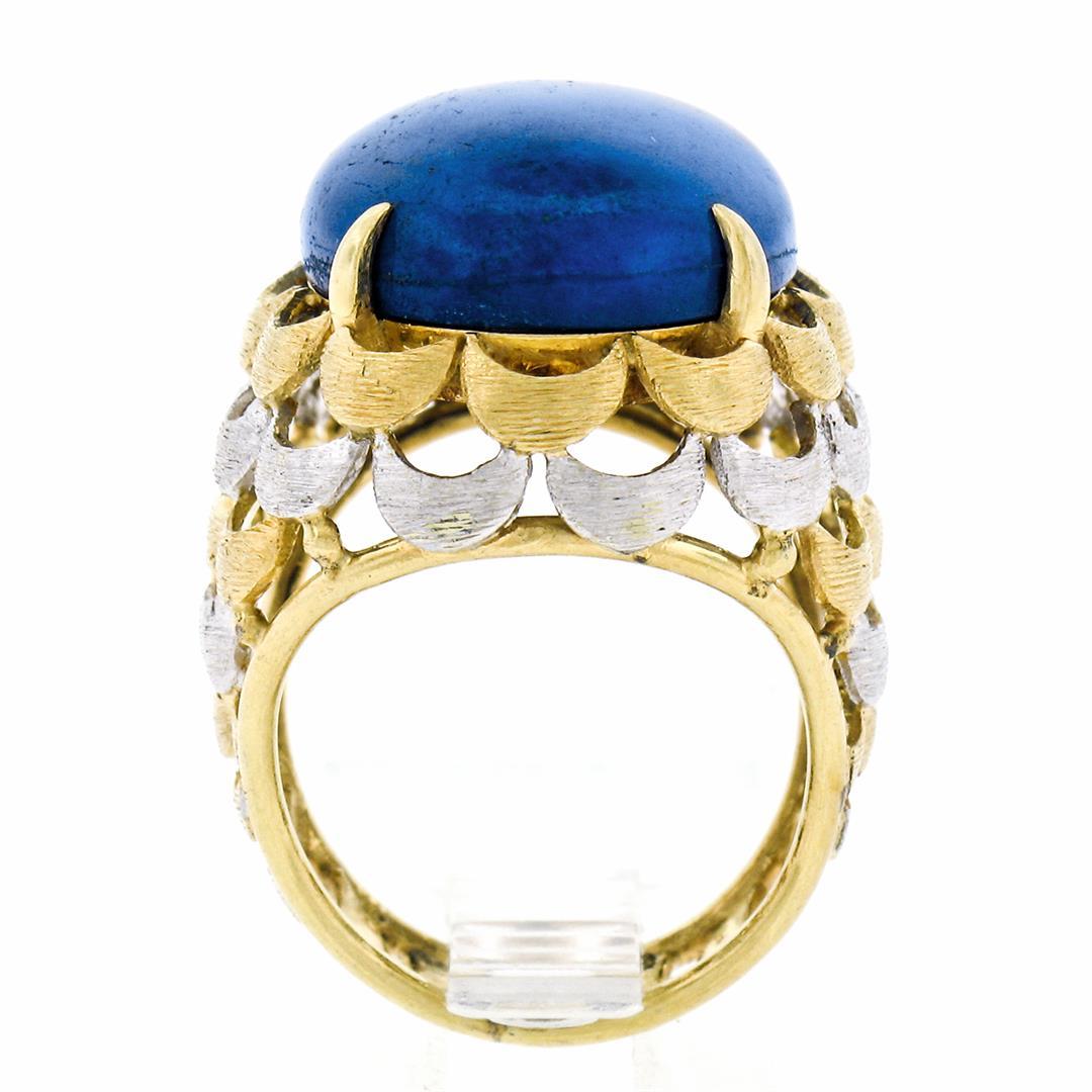 Vintage 18K TT Gold Cabochon Lapis Lazuli Textured Crescent Large Cocktail Ring