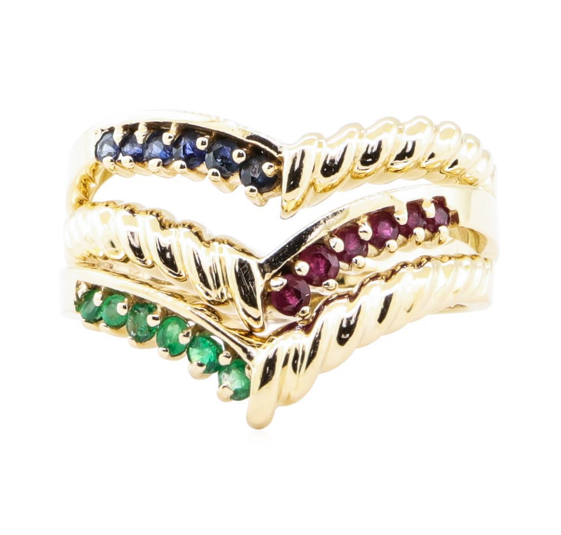 0.60 ctw Emerald, Ruby, and Sapphire Stackable Ring Set of Three - 14KT Yellow G