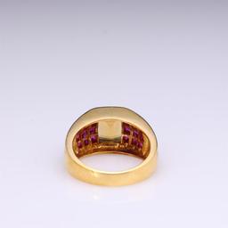 18K Yellow Gold Golden Topaz & Invisible Set Ruby Ring