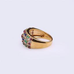 A Highly Unusual Five-Row Diamond & Gem Set 18k Yellow Gold Ring