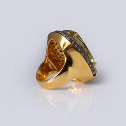 18k Yellow Gold Lemon Quartz & Black Diamond Cocktail Ring by Carlo Rici