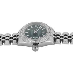 Rolex Quickset Ladies Stainless Steel Black Diamond Bezel Hidden Clasp Jubilee D