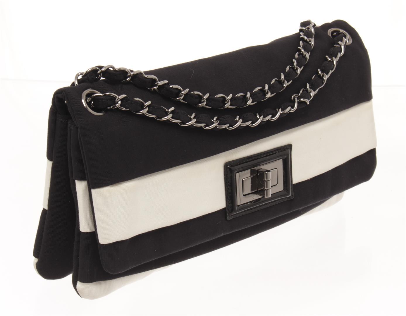 Chanel Black White Canvas 2.55 Reissue Flap Shoulder Bag