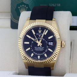 Rolex Mens Yellow Gold Sky Dweller 42MM On Oyster Flex Band With Box And Papers