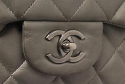 Chanel Grey Leather Large Double Flap Shoulder Bag