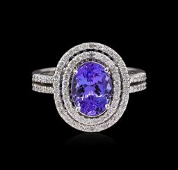 2.11 ctw Tanzanite and Diamond Ring - 14KT White Gold