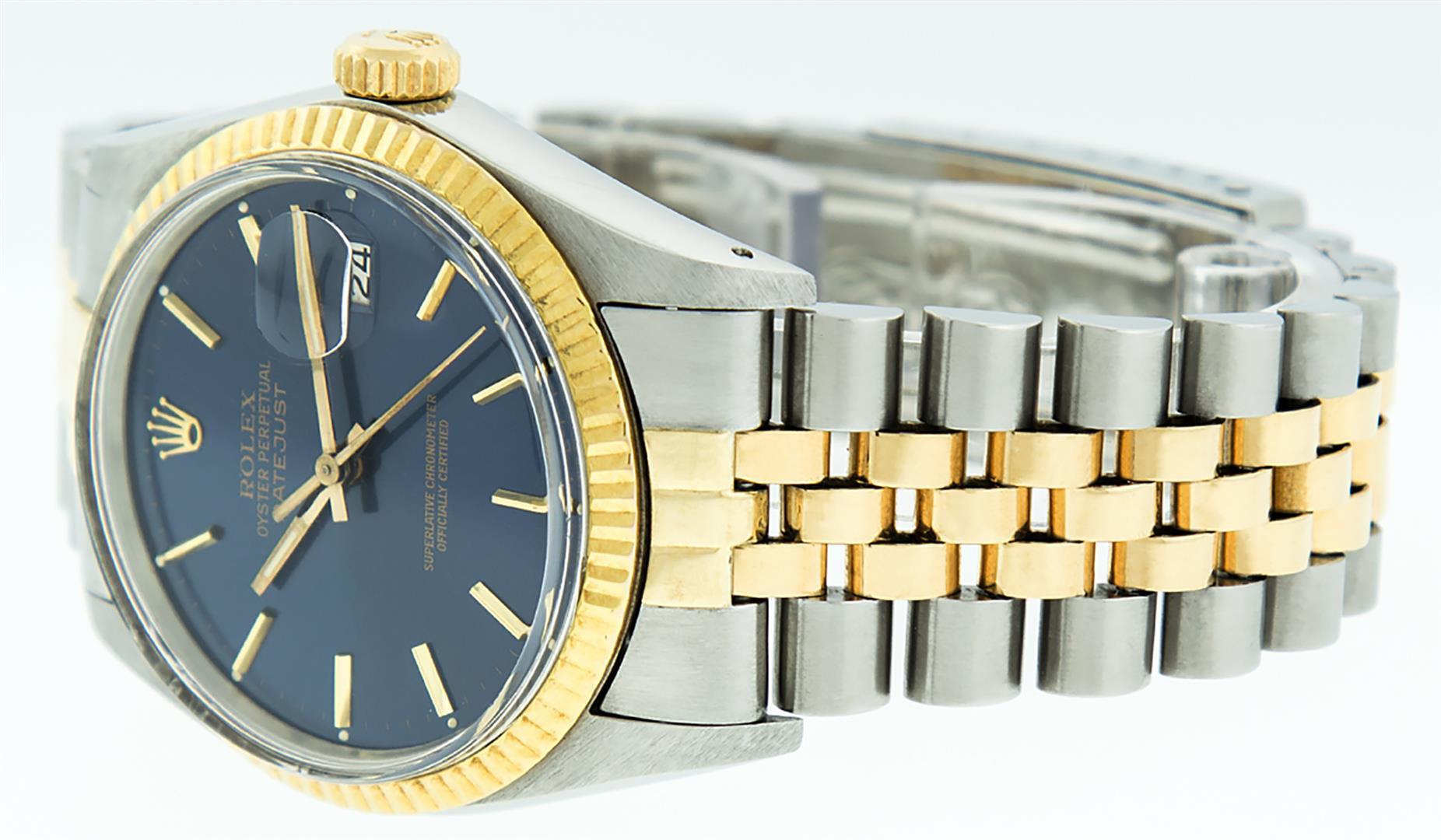 Rolex Mens 2T Yellow Gold And Steel Blue Index Fluted Bezel Datejust Wristwatch