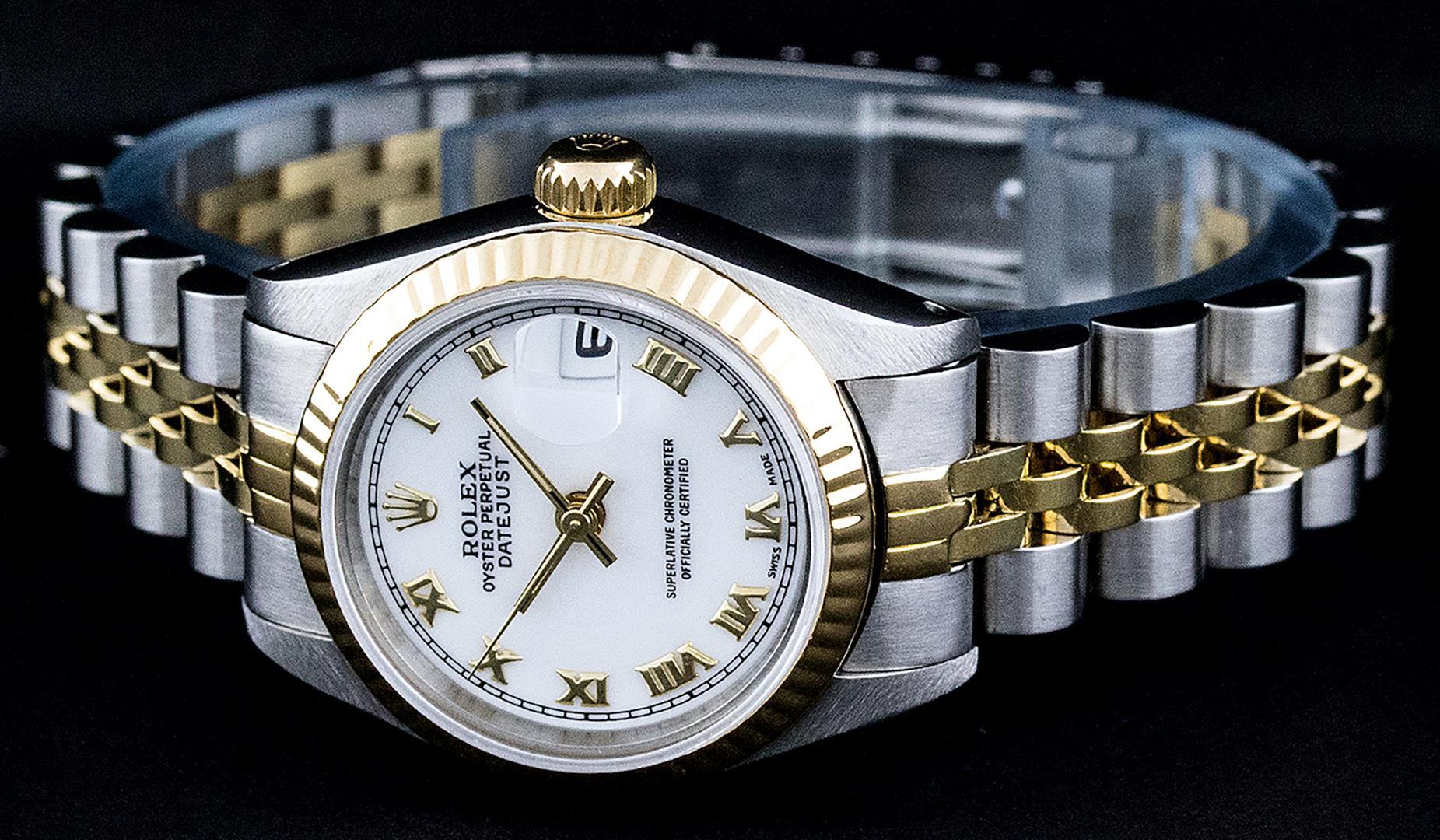 Rolex Ladies 2T Yellow Gold & Stainless Steel White Roman 26MM