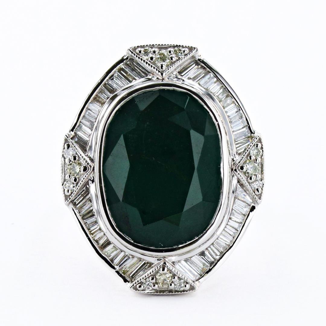 10.42 ctw Emerald and 0.98 ctw Diamond 14K White Gold Ring